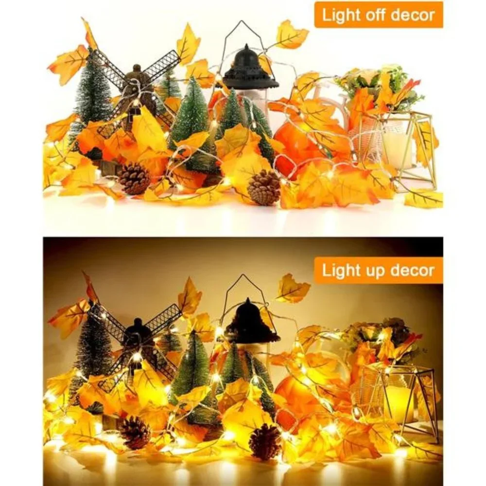 Fall Decor 2 Pack Lighted Fall Garland, Total 16.4ft 40 LED Thanksgiving Decor
